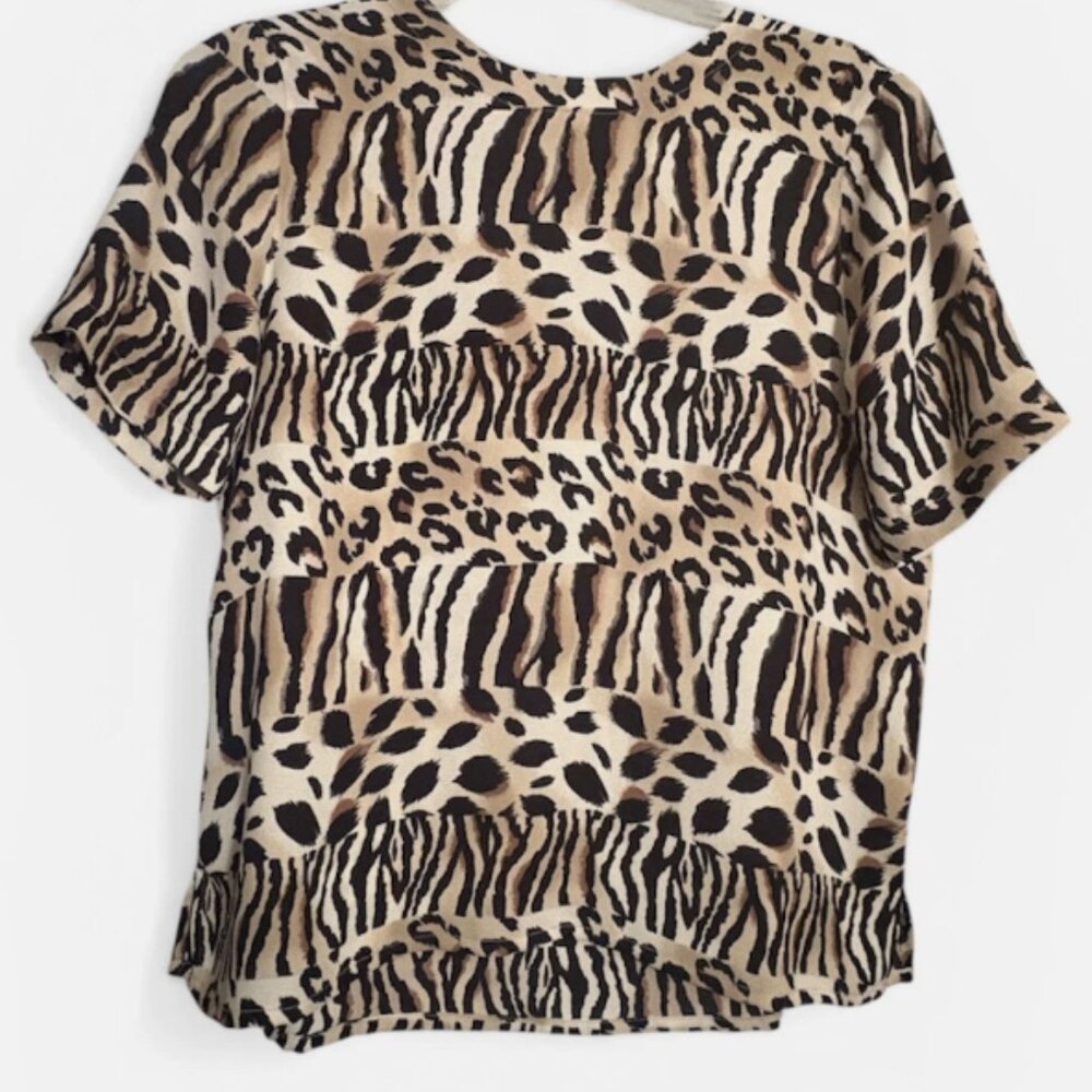 Alfred Dunner Womens sz 14P Short Sleeve Polyester Animal Print 3 Back Button